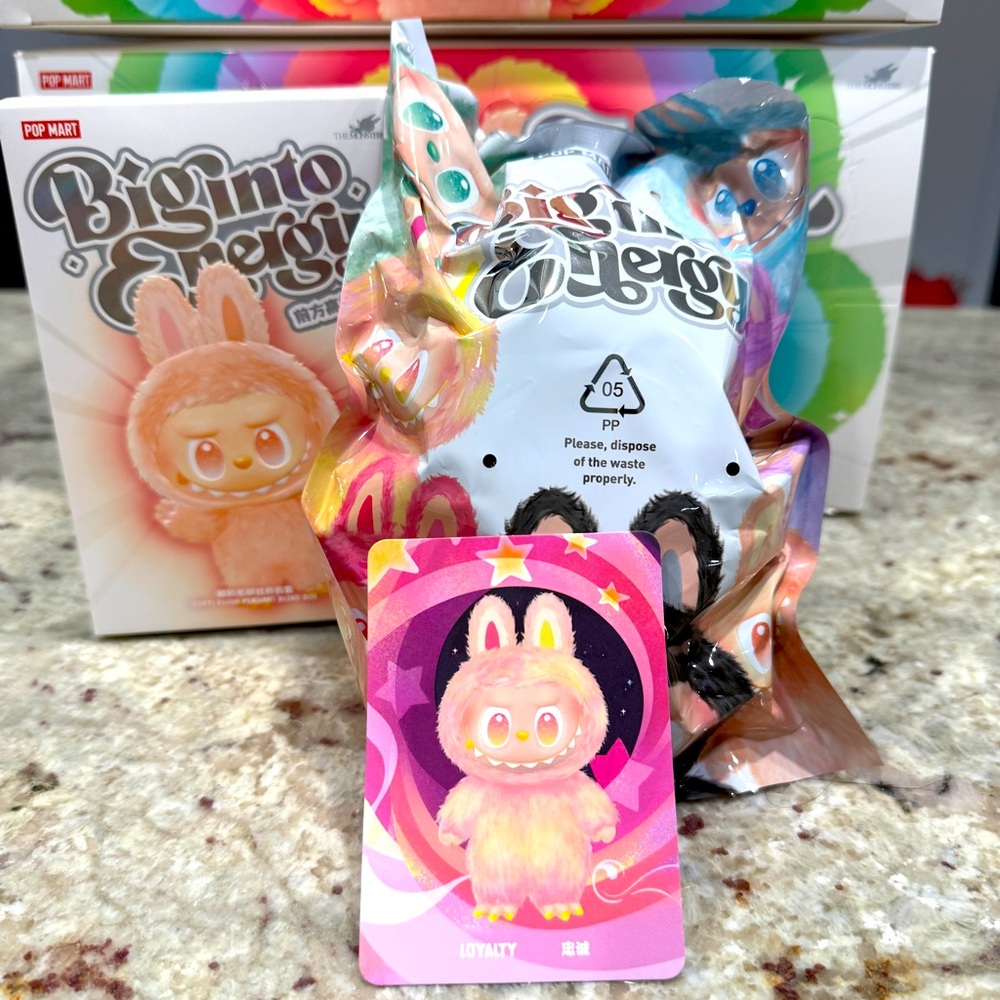 SOLD Pop Mart Big into Energy vinyl plush pendant - Loyalty (pink & yellow)